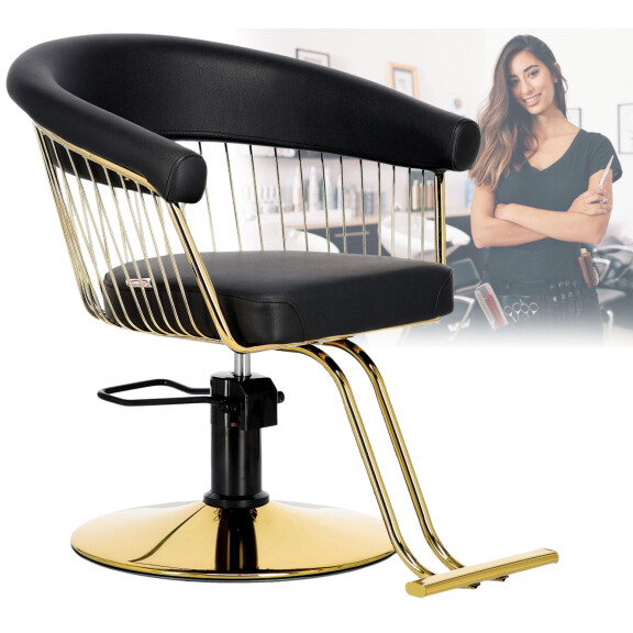 Frisörin tuoli Zoe Gold, hydraulinen, pyörivä, jalkatuki, kampaamotuoli