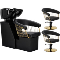 Zoe Gold Pesusarja ja 2 x pyörivä hydraulinen kampaamotuoli kampaamoon liikkuva pesuallas keraaminen allas hana suihkupää