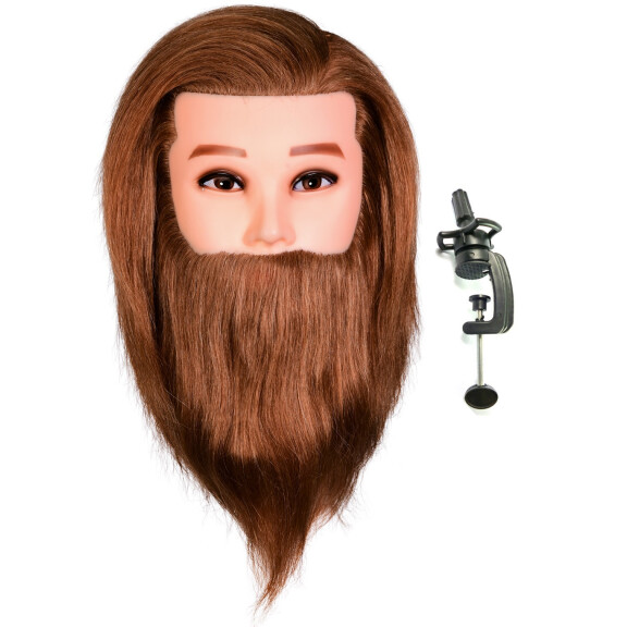 Miesten harjoittelupää James Brownin parralla, ihmisen hiuksilla + kahvalla, kampaajan harjoituspää