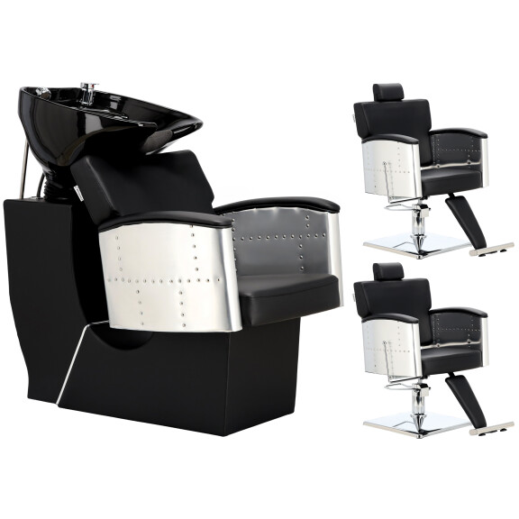 Modus Setti kampaamo ja 2 x hydraulinen pyörivä kampaamotuoli jalkatuki kampaamoon liikkuva pesuallas keramiikkainen allasvaruste hana suihkupää