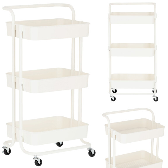 Hiustenleikkaajan apukärry kosmetiikkahoitola kylpylässä hyllyllä pyörillä liikkuva valkoinen salongissa