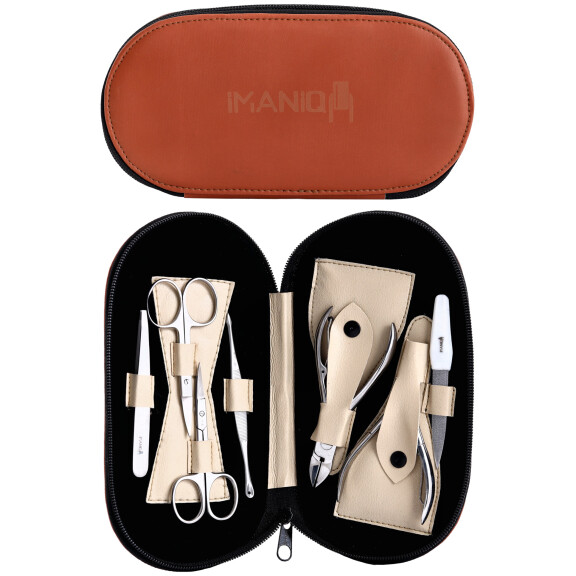 Manikyyri-pedikyyri kosmetiikkasetti kynsileikkurit kynsinauhatyökalu kynsisakset pinsetit SPA-salonkiin ruskea