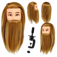 Miesten harjoituspää, jossa Mark vaalea parta, lämpöhiukset + kahva, kampaus kampaukseen, harjoituspää