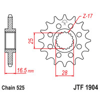 Zębatka przód 16Z JTF1904.16 KTM Adventure 990 09-13 Super Duke 990 12-13