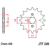 Zębatka przód 14Z JTF249.14 Honda ANF 125 Innova ST 50 Kawasaki KLX 110