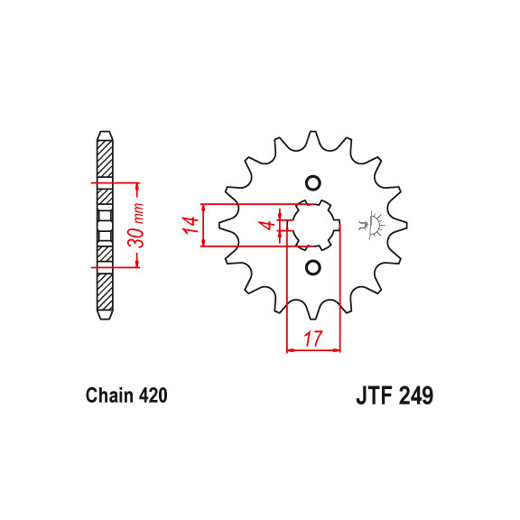 Zębatka przód 14Z JTF249.14 Honda ANF 125 Innova ST 50 Kawasaki KLX 110