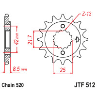 Zębatka przód 16Z JTF512.16 Kawasaki EN 500 GPZ 500 KLE 500 ZR 550