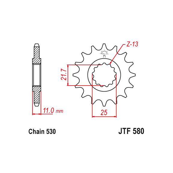 Zębatka przód 17Z JTF580.17 Yamaha FZ 750 FZR 1000 FZX 750 YZF 1000