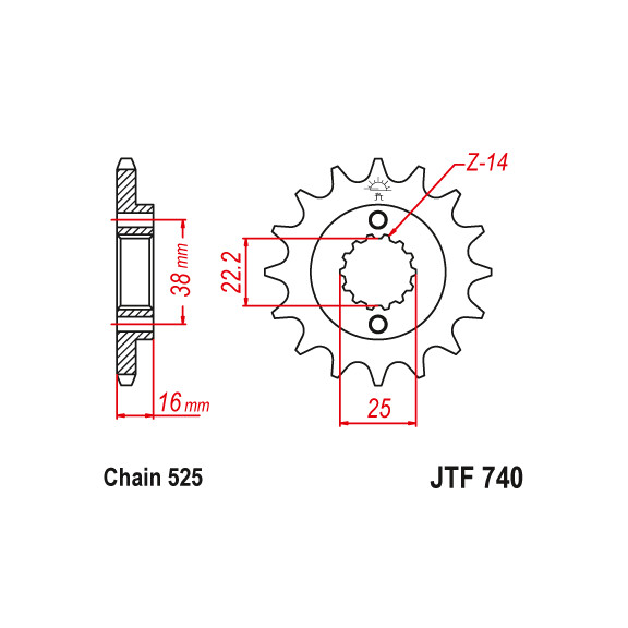Zębatka przód 15Z JTF740.15 Ducati 916 996 ST2 944 Monster 796 916