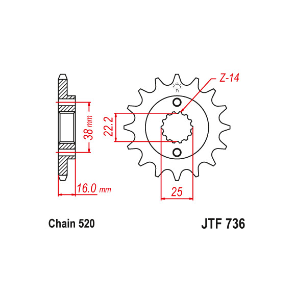 Zębatka przód 15Z JTF736.15 Ducati 851 888 Monster 600 696 750 800 900