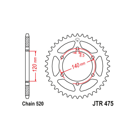 Zębatka tylna 44Z JTR475.44 Kawasaki KLR 250 (KL 250) 84-05