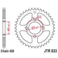 Zębatka tylna 49Z JTR833.49 Yamaha DT 50 97-02 TT-R 125 00-04