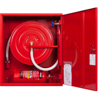 Hydrant wewnętrzny Z-25/30G wersja wertykalna, zawieszany z wężem półsztywnym 25mm dł. 30m i miejscem na gaśnicę