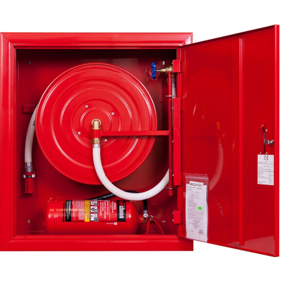 Hydrant wewnętrzny W25/20G wertykalny, wnękowy (podtynkowy) z wężem półsztywnym 25mm dł. 20m i miejscem na gaśnicę