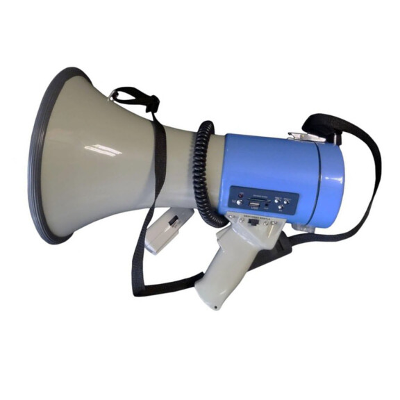 Megafon (tuba elektroakustyczna) z mikrofonem TE 23/20M na pasku + syrena + MP3