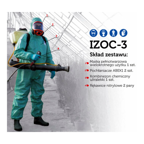 IZOC-3 Ultra+, Indywidualny Zestaw Ochrony Chemicznej, kombinezon do zwalczania Barszczu Sosnowskiego