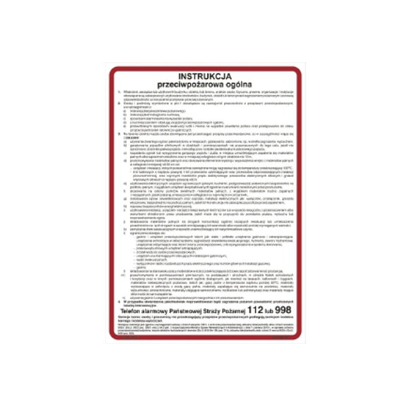 Instrukcja ppoż przeciwpożarowa ogólna - format XO 25x35 cm