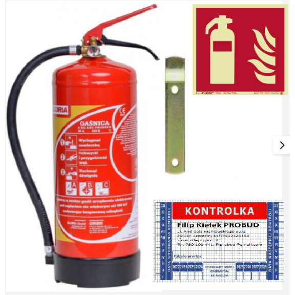 Gaśnica proszkowa 6 kg PD 6 GX + znak – skuteczność 55A 233B C + kontrolka