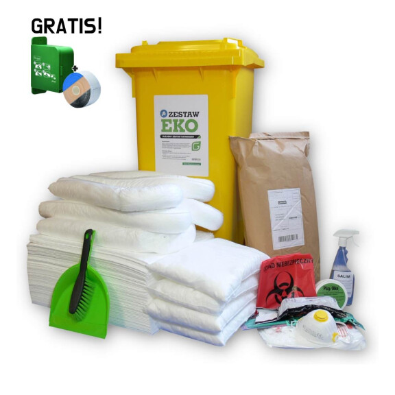 Zestaw Ratunkowy Olejowy Eko O120, Chłonność 77L + Dyspenser Z Bandażem Gratis Biały