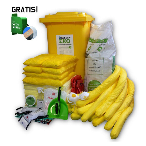Zestaw Ratunkowy Chemiczny Eko H240, Chłonność 213 L + Dyspenser Z Bandażem Gratis Żółty 264 L.