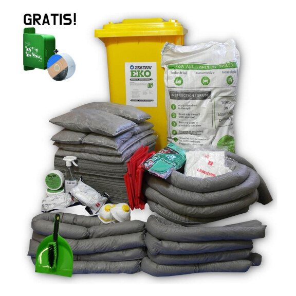 Zestaw Ratunkowy Uniwersalny Eko U240, Chłonność 200 L + Dyspenser Z Bandażem Gratis Szary 240 L.