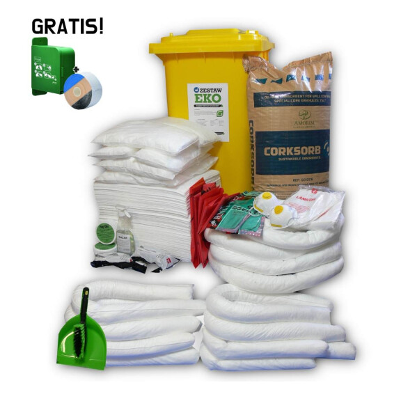 Zestaw Ratunkowy Olejowy Eko O240, Chłonność 213L + Dyspenser Z Bandażem Gratis Biały 234 L.