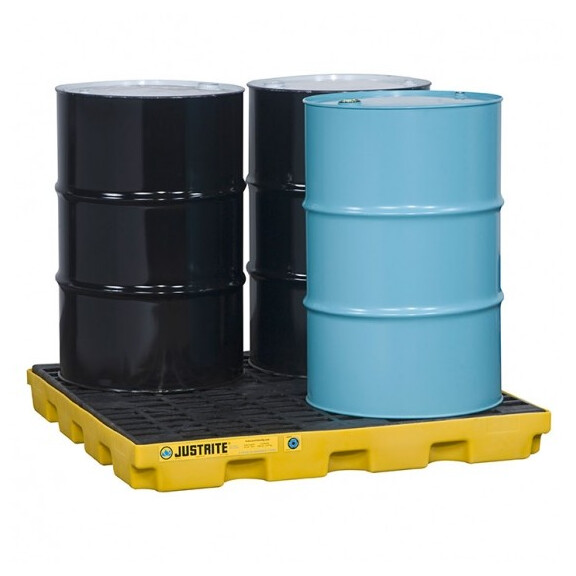Wanna Wychwytowa Justrite - 185L 4 Beczki Żółty 151 L. - 400 L. Z Kratownicą 124,5 Cm X 124,5 Cm X 14,0 Cm