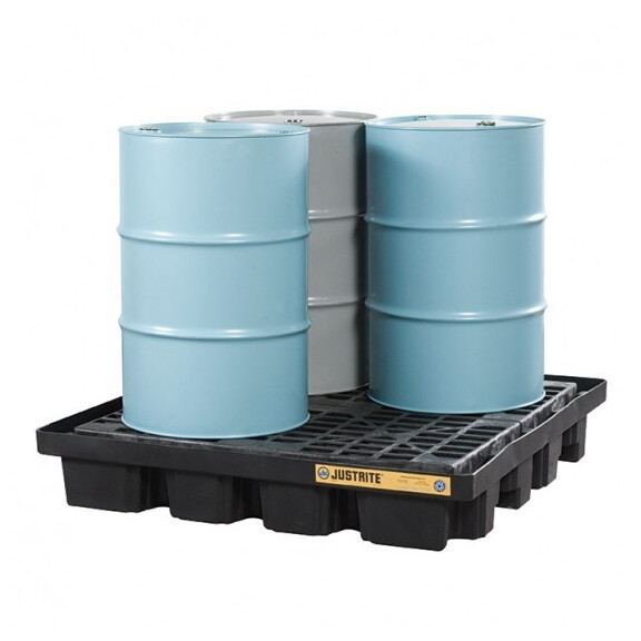 Paleta Wychwytująca Justrite Pod 4 Beczki - 301L 4 Beczki Czarny 151 L. - 400 L. Z Kratownicą 140 Cm X140 Cm X 23 Cm