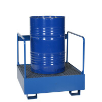 Paleta (Wanna) Wychwytowa Z Poręczami Zabezpieczającymi, Na 1 Beczkę 1 Beczka 151 L. - 400 L. Stal Lakierowana Niebieski 95 Cm X 95 Cm X 91 Cm