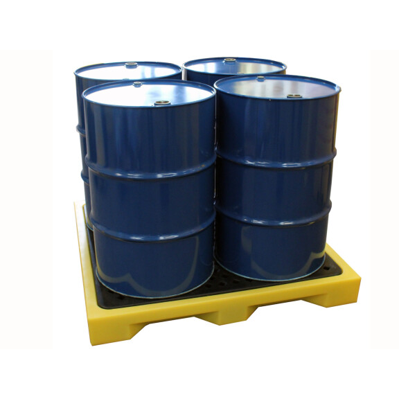 Niskoprofilowa Wanna Wychwytowa Z Usztywnieniem Na 4 Beczki Romold - Nośność 2000 Kg, 131 X 131 X 15 Cm, 75 L 4 Beczki Żółty Do 150 L. Z Kratownicą 13