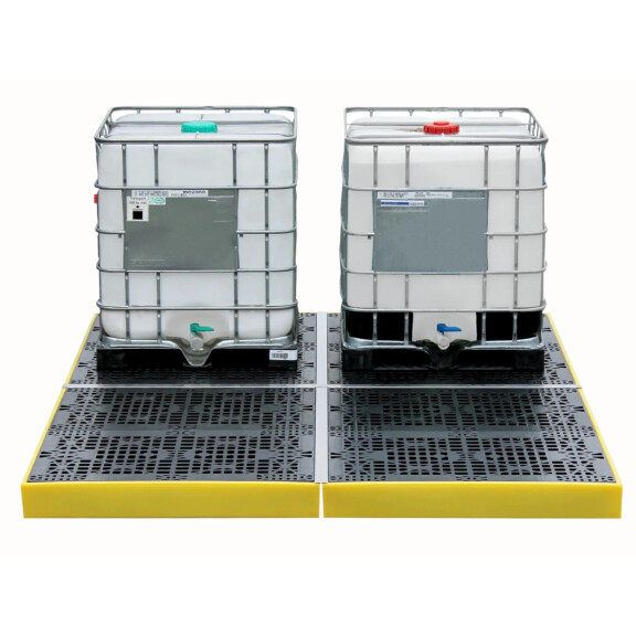 Duża Wanna Wychwytowa Pod 4 Ibc (16 Beczek) - Platforma Robocza Z Kratownicą 1200L Żółty Powyżej 401 L. Z Kratownicą 4 Pojemniki Ibc 312 Cm X 252 Cm X