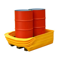 Paleta Wychwytowa Polietylenowa Pod 2 Beczki (250 L) 2 Beczki Żółty 151 L. - 400 L. Bez Kratownicy 150 Cm X 110 Cm X 44 Cm