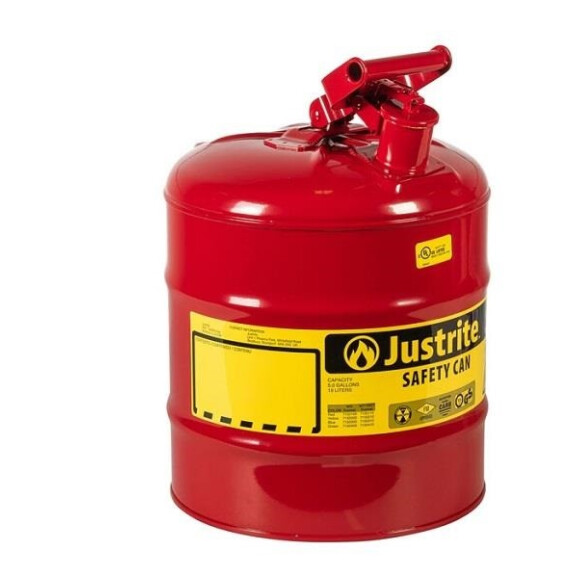 Bezpieczny Kanister Na Substancje Łatwopalne Typ I Pojemność 19L Z Lejkiem Czerwony Powyżej 11 L. Stal Ocynkowana