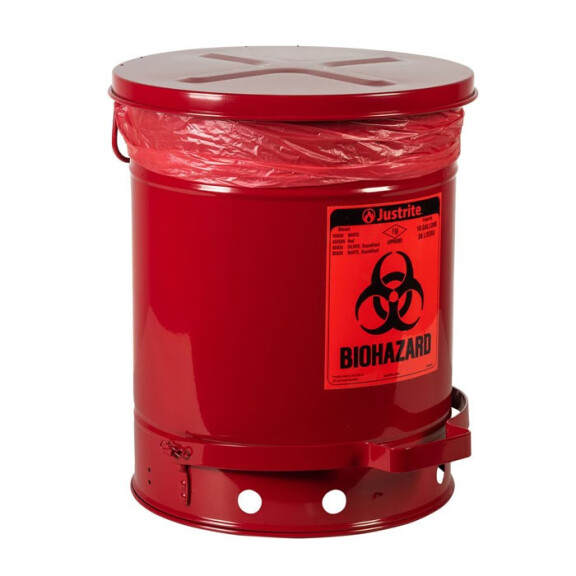 Pojemnik Na Odpady Biologiczne Justrite Biohazard, 38 L. Czerwony Nożne 38 L.
