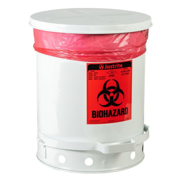 Pojemnik Na Odpady Biologiczne Justrite Biohazard, 38 L. Nożne 38 L. Biały