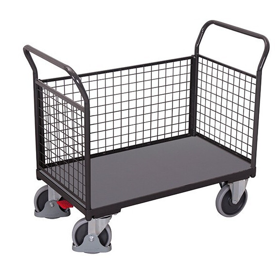 Wózek Magazynowy, 3 Burty Z Siatki 1190X700X(H)1015 Mm Ral 7016