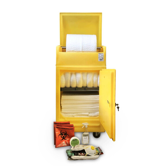 Zestaw Ratunkowy Olejowy W Zamykanej Szafce Na Kółkach, 243 L. Biały 243 L.