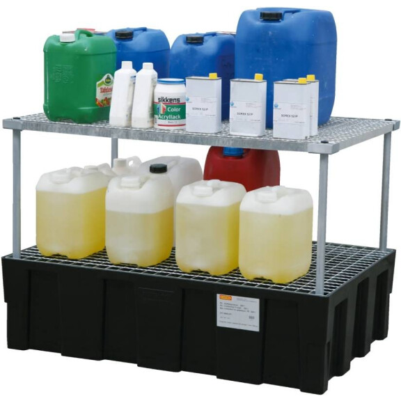 System Regałów Na Kanistry Z Paletą Wychwytową - Base Unit 2 Beczki Powyżej 401 L. Nie Czarny Stal Bez Dibt