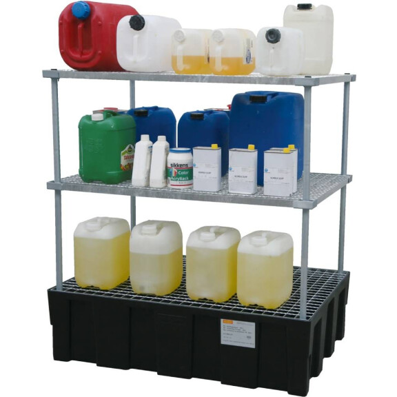System Regałów Na Kanistry Z Paletą Wychwytową 2 Beczki Powyżej 401 L. Nie Czarny Stal Bez Dibt