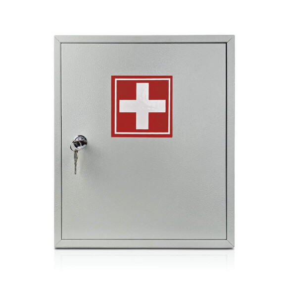 Metalowa Apteczka Ścienna, Szara, 30X35X13 Cm Czerwony