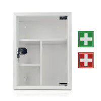 Ścienna Metalowa Apteczka, Szklane Drzwiczki, Biała, 30X40X15 Cm Czerwony