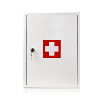 Apteczka Ścienna Metalowa Biała, 30X40X15 Cm Czerwony