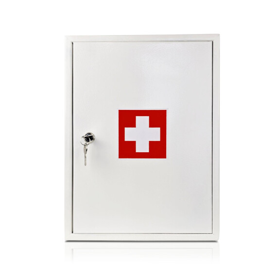 Apteczka Ścienna Metalowa Biała, 30X40X15 Cm Czerwony