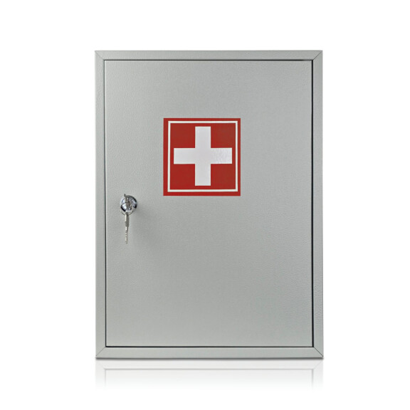 Metalowa Apteczka Medyczna, Szara, 30X40X13 Cm Czerwony