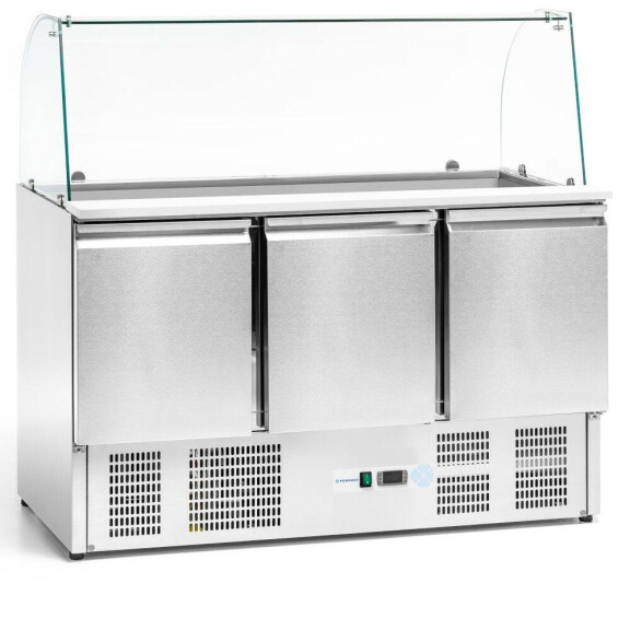 Masă frigorifică pentru salate cu 3 uși400 l, cu blat din sticlă FORGAST FG07104
