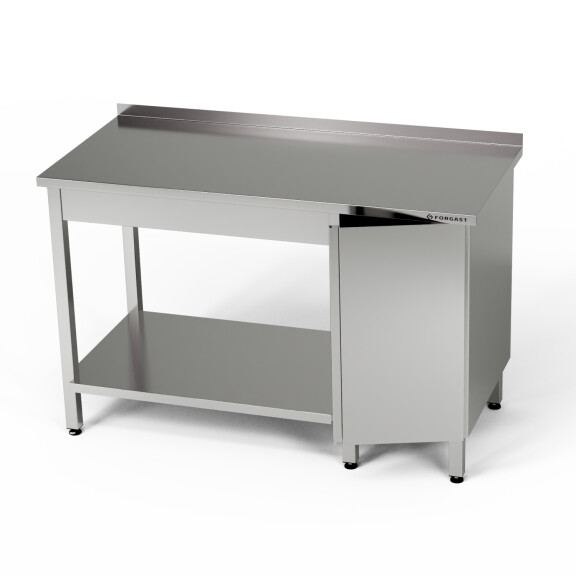 Masă de lucru din oțel inoxidabil cu dulap și raft inferior 180x60x85 cm | FORGAST