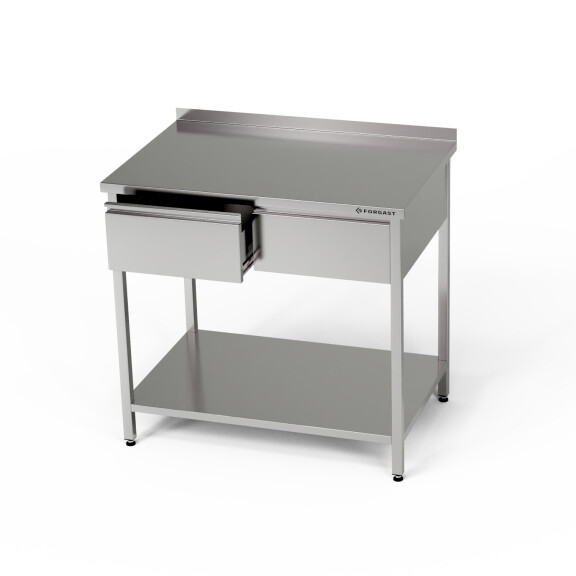 Masă de lucru din oțel inoxidabil cu sertare și raft inferior 120x60x85 cm | FORGAST