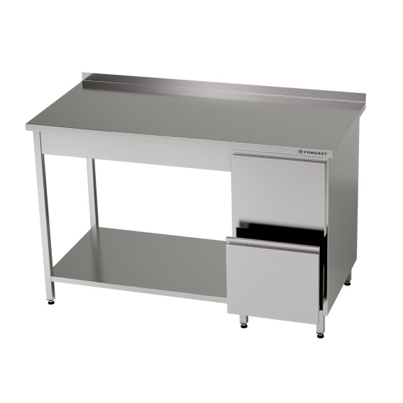 Masă de lucru din oțel inoxidabil cu bloc de sertare și raft inferior 110x70x85 cm | FORGAST