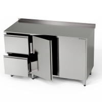 Masă de lucru din oțel inoxidabil cu dulap și bloc de sertare 140x60x85 cm | FORGAST