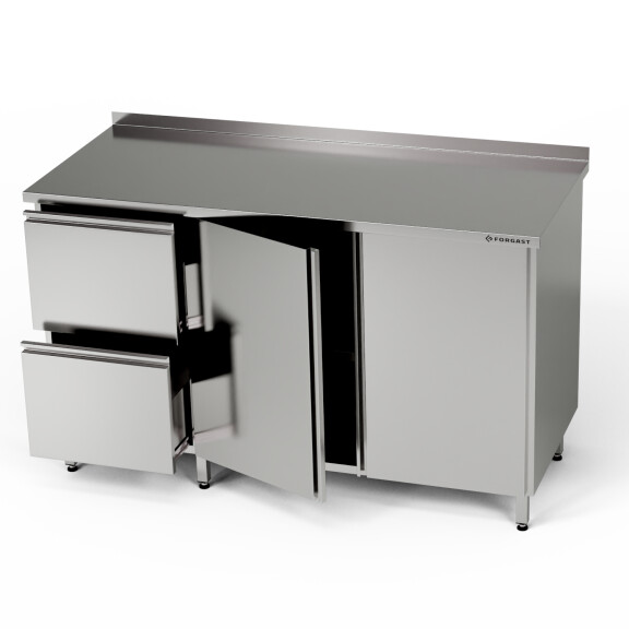 Masă de lucru din oțel inoxidabil cu dulap și bloc de sertare 150x70x85 cm | FORGAST